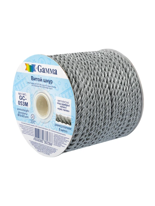 Шнур витой 5мм GC-053m серебро 1м - фото 2