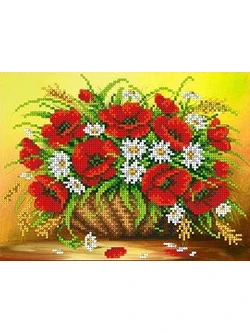Рисунок на ткани бисером 4026 маки с ромашками 24.5х18.5